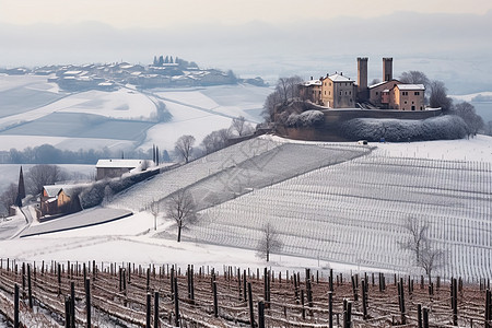 冬天葡萄种植庄园的美丽景观图片