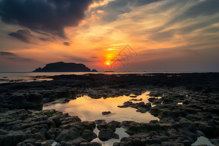 浪漫海景日落的浪漫海岛背景