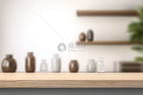 产品演示的木桌展位图片