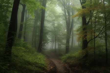 满是雾气的森林图片