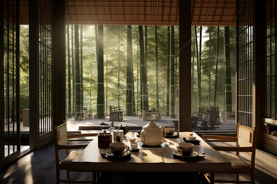 竹林里的优雅茶馆图片