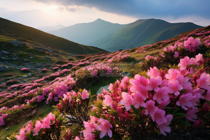 山坡上美丽的花海图片