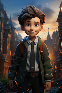 背着书包开心上学的小男孩图片