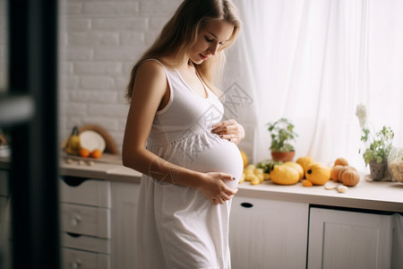 女人抚摸着自己的孩子图片