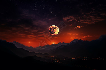 夜晚天空中的月亮图片