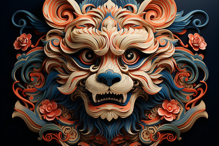 中国虎年设计的虎头背景图片