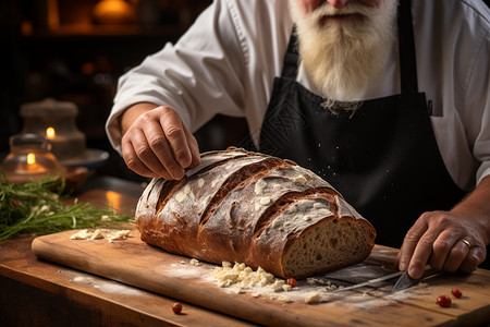 切割面包的厨师背景图片