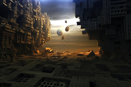 科幻世界末日后的城市场景图片