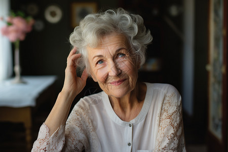 老奶奶发白的头发背景图片