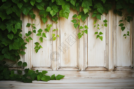 木制篱笆上的植物背景图片