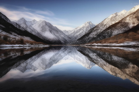 美丽的雪山和湖泊背景图片