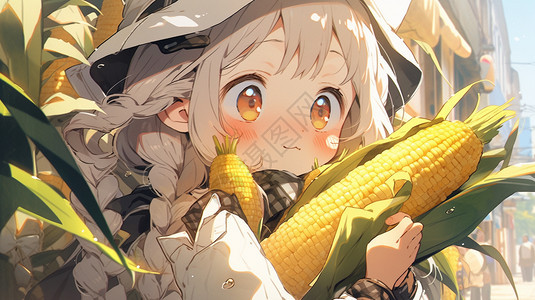 拿着玉米的小女孩图片
