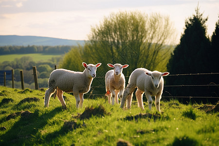 草地上活泼的小绵羊图片