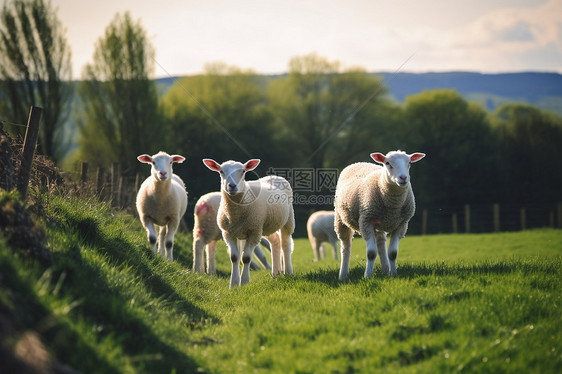 草地上放养的小绵羊图片