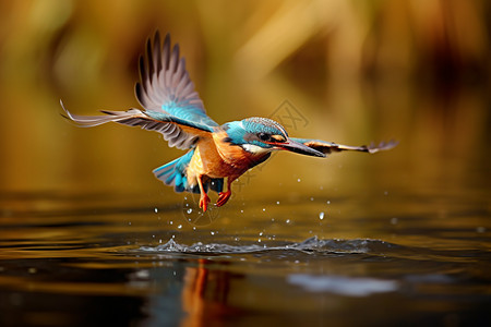 飞在水面上的翠鸟图片