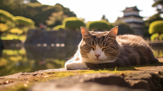 一只眯着眼睛睡觉的猫图片