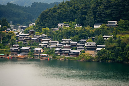 山脉中的房屋建筑景观图片