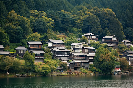 山间房屋建筑的美丽景观图片