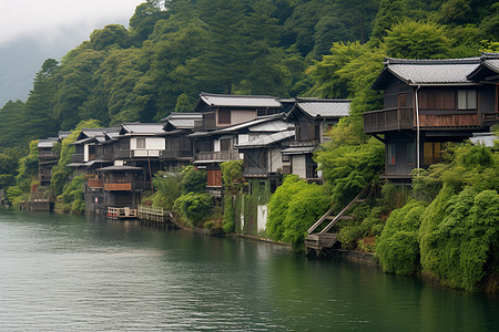 夏季山脉中的房屋建筑景观图片