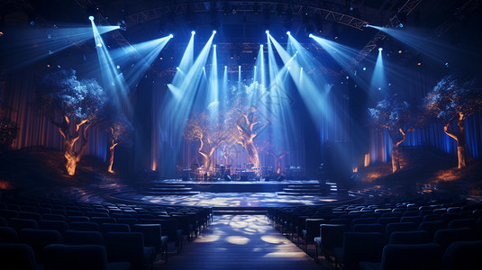 音乐剧院的蓝色舞台背景图片