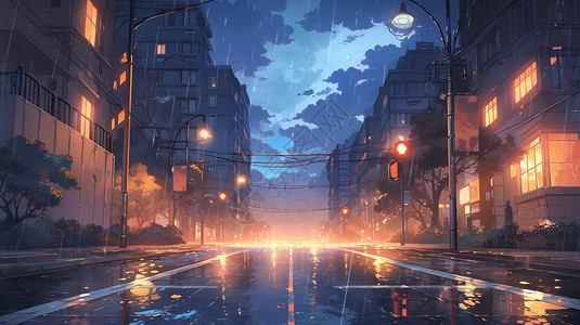 下雨天的城市街景背景图片