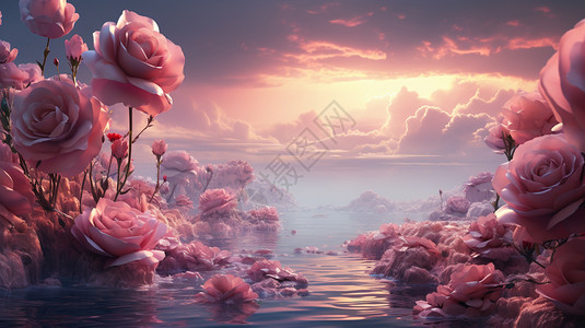 艺术美感的粉色玫瑰花海图片