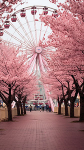 春天游乐园盛开的樱花图片