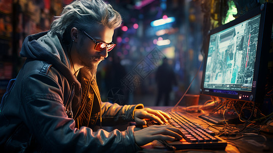 炫酷的男性电脑黑客图片