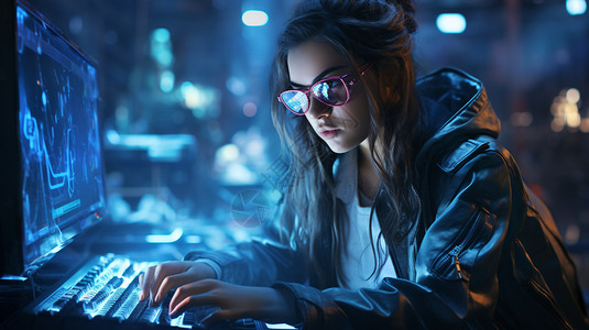 网络技术的女性电脑黑客图片