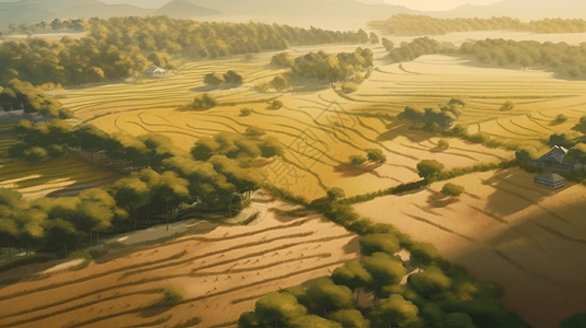 夏天山间水稻种植田景观图片