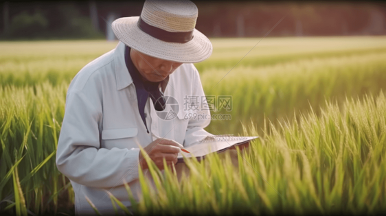 杂交水稻疾病管理实践的农民图片