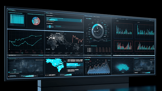 带虚拟屏幕的数据分析仪表板背景图片