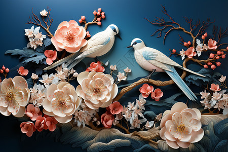 喜庆的花鸟艺术画图片