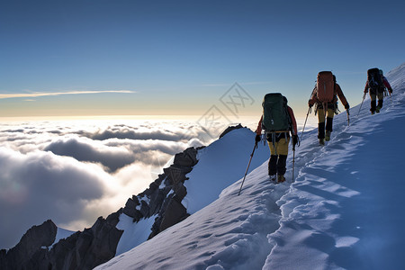 登山团队探索雪山的奥秘背景