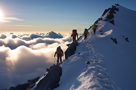 攀登雪山的团队背景图片