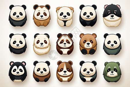一组熊猫图标的集合图片