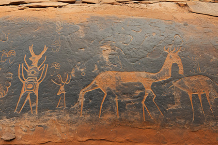 非洲岩壁的雕刻图片