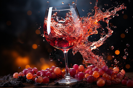 葡萄和飞溅的红酒图片