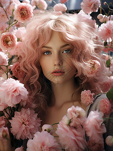 一个粉红色头发的女孩背景图片