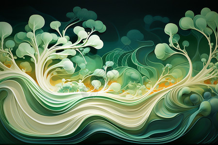 绿色艺术波浪抽象作品图片