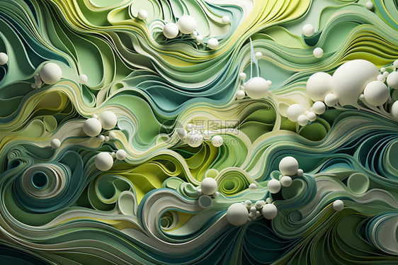 绿色抽象波浪艺术作品图片