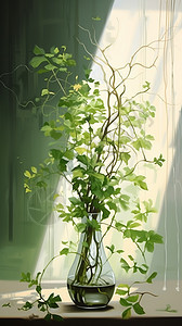 绿色植物光影喷绘背景图片