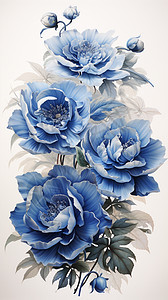 蓝色玫瑰古董石版画图片