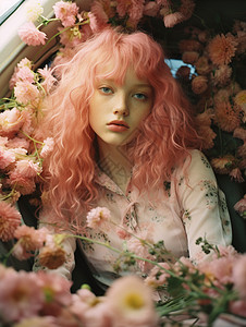 美丽的粉色头发的少女图片