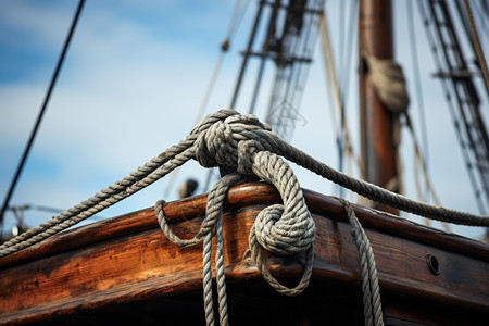复古帆船上的绳索图片