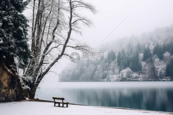 湖边的雪景图片