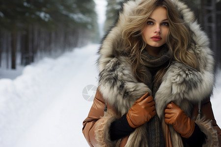 冬季户外奢华富贵的女士图片