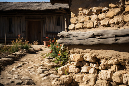 传统的木质土坯房背景