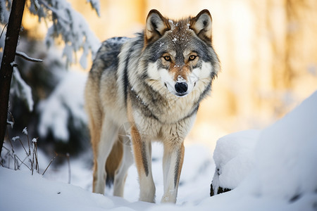 雪地中的野生灰狼图片