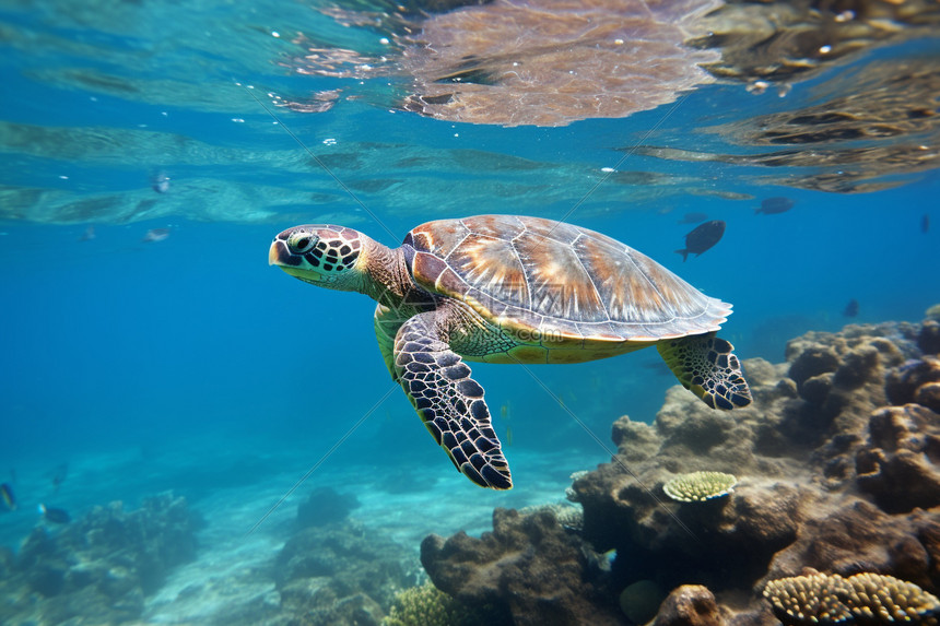 用肺呼吸的深海海龟动物图片